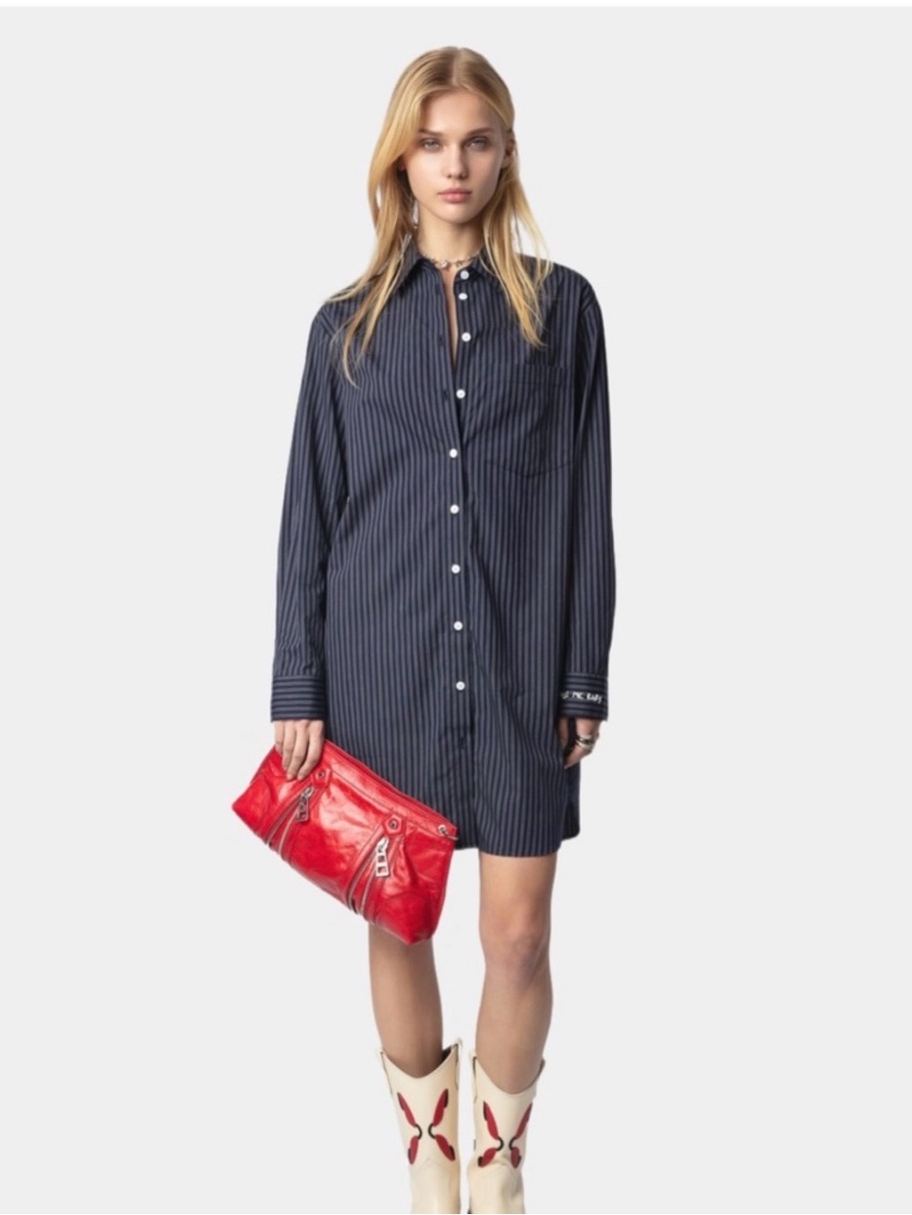 Zadig & Voltaire Rorning Pop Navy Pinstripe Shirt Dress